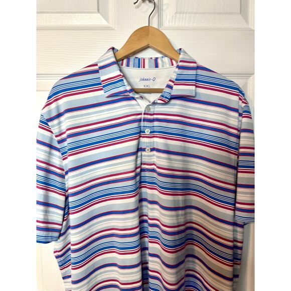 Johnnie O Polo Shirt Mens XXL Striped Blue White pink Performance Golf Casual - Picture 3 of 5
